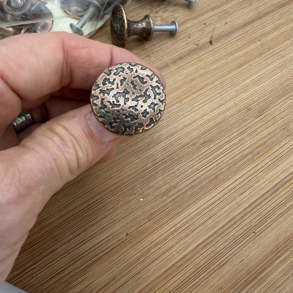 Aged Hammered Copper Cabinet Knob Round Drawer Antique Style Set Of 10 Knobs